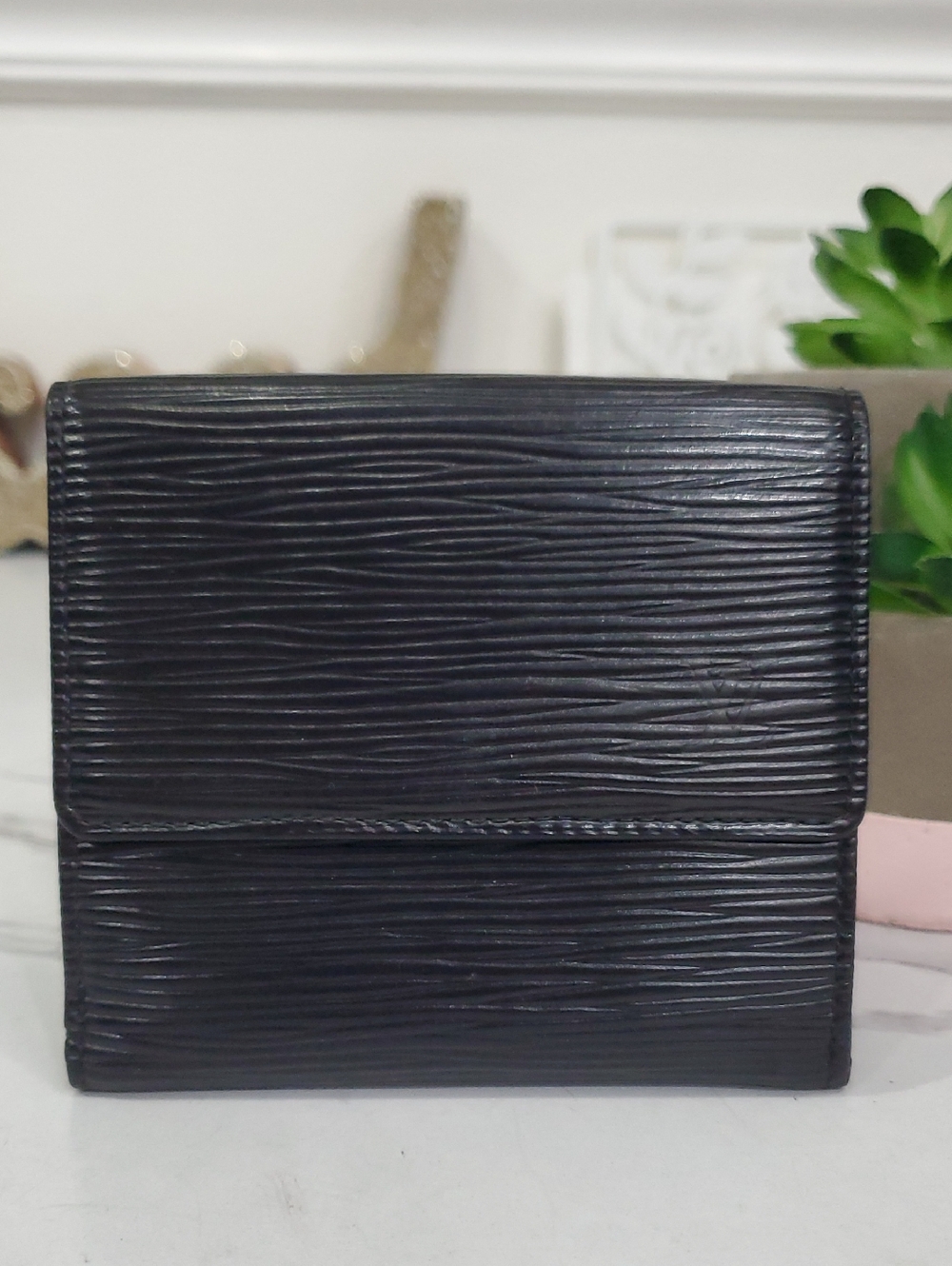 🇨🇵Louis Vuitton Black Epi Leather Porto Monnaie Vie Carte Credit Wallet🖤